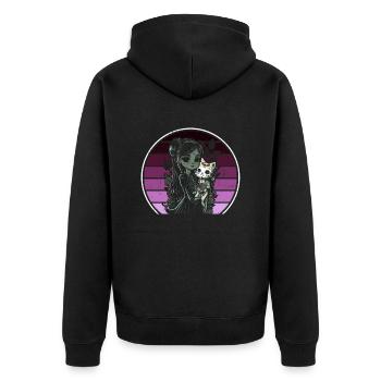 Goth Girl hält Skelettkatze - Gothic - Unisex Premium Bio Zip Hoodie - Schwarz - Hinten - Nico (187cm)