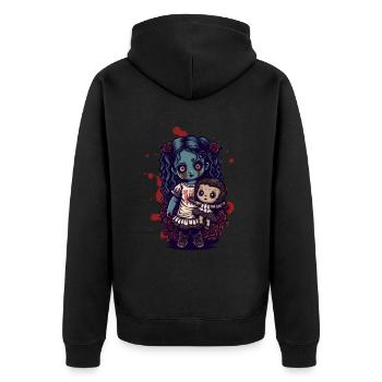 Gruselige Goth-Puppe mit Teddybär - Gothic - Unisex Premium Bio Zip Hoodie - Schwarz - Hinten - Nico (187cm)