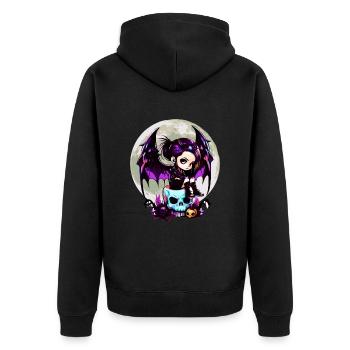 Niedlicher Goth Fledermausflügel Gothic Grufti - Unisex Premium Bio Zip Hoodie - Schwarz - Hinten - Nico (187cm)