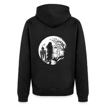 Goth geht über Friedhof - Gothic Grufti - Unisex Premium Bio Zip Hoodie - Schwarz - Hinten - Nico (187cm)