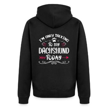Dog Owner Talking to my Dachshund - Unisex Premium Bio Zip Hoodie - Schwarz - Hinten - Nico (187cm)