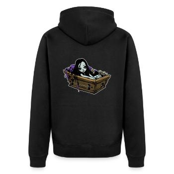 Romantischer Goth in Sarg - Gothic Emo Grufti - Unisex Premium Bio Zip Hoodie - Schwarz - Hinten - Nico (187cm)
