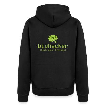 Biohacker Hack Your Biology - Unisex Premium Bio Zip Hoodie - Schwarz - Hinten - Nico (187cm)