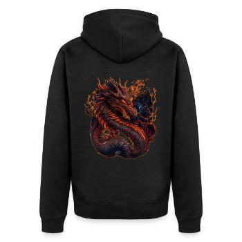 Fire Dragon Zodiac Horoscope Chinese Astrology - Unisex Premium Bio Zip Hoodie - Schwarz - Hinten - Nico (187cm)