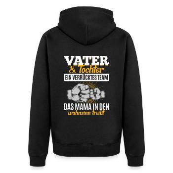Vater & Tochter ein Verrücktes Team Partnerlook - Unisex Premium Bio Zip Hoodie - Schwarz - Hinten - Nico (187cm)