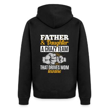 Father & daughter a crazy team partner look - Unisex Premium Organic Zip Hoodie - black - Back - Nico (187cm)