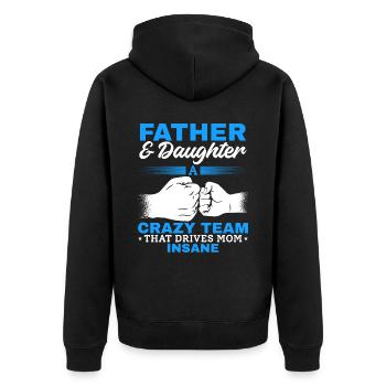 Father & daughter a crazy team partner look - Unisex Premium Organic Zip Hoodie - black - Back - Nico (187cm)