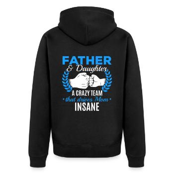Father & daughter a crazy team partner look - Unisex Premium Organic Zip Hoodie - black - Back - Nico (187cm)