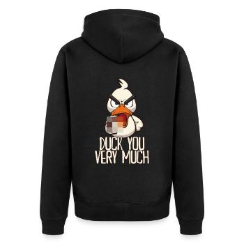 Duck You Funny duck with middle finger saying - Unisex Premium Organic Zip Hoodie - black - Back - Nico (187cm)