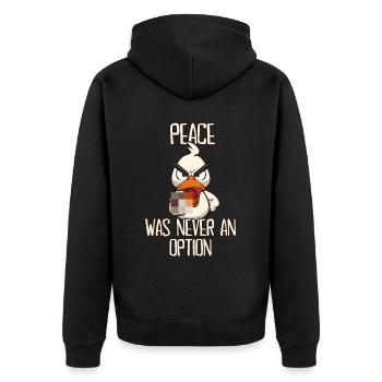 Peace was never an option Ente mit Mittelfinger - Unisex Premium Bio Zip Hoodie - Schwarz - Hinten - Nico (187cm)