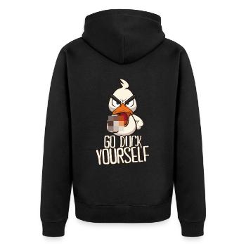 Go Duck Yourself Funny duck with middle finger - Unisex Premium Organic Zip Hoodie - black - Back - Nico (187cm)