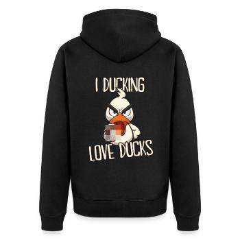 Loving Ducks Funny duck with middle finger saying - Unisex Premium Organic Zip Hoodie - black - Back - Nico (187cm)