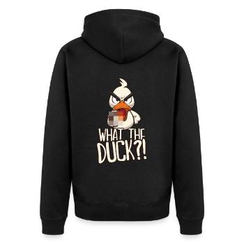 What the Duck Funny duck with middle finger saying - Unisex Premium Organic Zip Hoodie - black - Back - Nico (187cm)