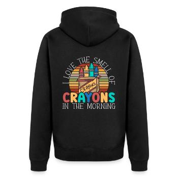 Ich liebe den Geruch von Buntstiften in der Morgenfarbe - Unisex Premium Bio Zip Hoodie - Schwarz - Hinten - Nico (187cm)