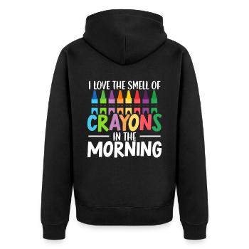 Ich liebe den Geruch von Buntstiften in der Morgenfarbe - Unisex Premium Bio Zip Hoodie - Schwarz - Hinten - Nico (187cm)