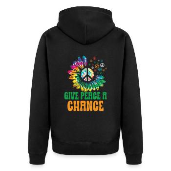 Hippie Peace Zeichen Frieden Blumen Blumenkind - Unisex Premium Bio Zip Hoodie - Schwarz - Hinten - Nico (187cm)