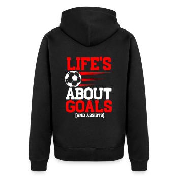 Football is all about goals and assists - Unisex Premium Organic Zip Hoodie - black - Back - Nico (187cm)