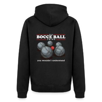 Boccia Bocce Bocciaspieler Boulesport Geschenk - Unisex Premium Bio Zip Hoodie - Schwarz - Hinten - Nico (187cm)