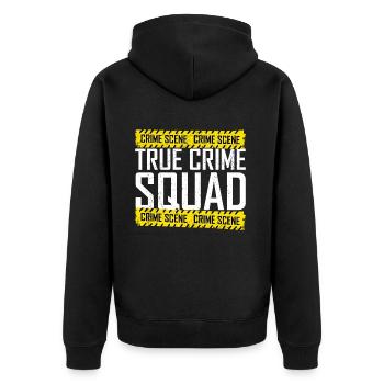 True Crime Squad - Unisex Premium Bio Zip Hoodie - Schwarz - Hinten - Nico (187cm)