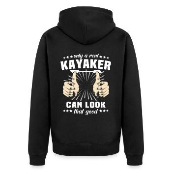 Kayaking Kayak - Unisex Premium Bio Zip Hoodie - Schwarz - Hinten - Nico (187cm)