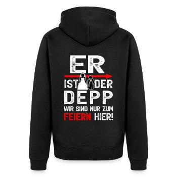 Junggesellenabschied Männer T-Shirt JGA Poltern - Unisex Premium Bio Zip Hoodie - Schwarz - Hinten - Nico (187cm)