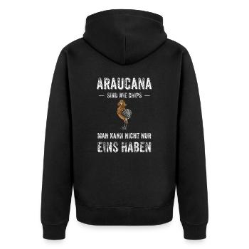Araucana Hühner I Hühnerrasse Huhn Motiv für - Unisex Premium Bio Zip Hoodie - Schwarz - Hinten - Nico (187cm)