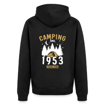 Geburtstag: Camping seit November 1953 Zelten - Unisex Premium Bio Zip Hoodie - Schwarz - Hinten - Nico (187cm)