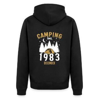 Anniversaire: Camping depuis décembre 1983 Camping - Veste à capuche bio Premium Unisexe - noir - Dos - Nico (187cm)
