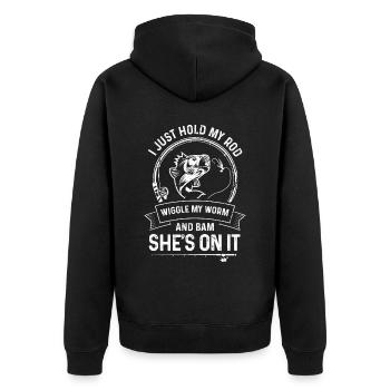 I just hold my rod, wiggle the worm - Unisex Premium Organic Zip Hoodie - black - Back - Nico (187cm)