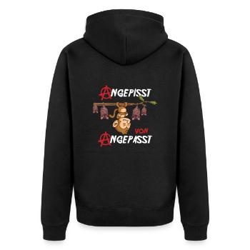 Angepisst von Angepasst Rebell Be Different Affe - Unisex Premium Bio Zip Hoodie - Schwarz - Hinten - Nico (187cm)