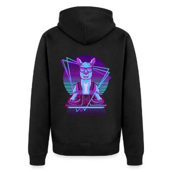 Vaporwave Llama DJ Pult Llama - Unisex Premium Bio Zip Hoodie - Schwarz - Hinten - Nico (187cm)
