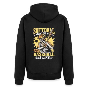 Baseball ist Leben - Unisex Premium Bio Zip Hoodie - Schwarz - Hinten - Nico (187cm)