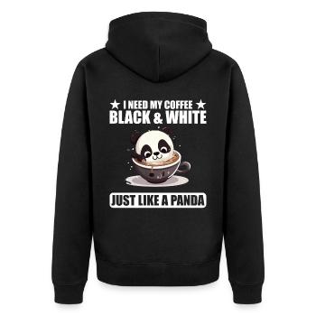 I Need My Coffee Black and White Just Like a Panda - Unisex Premium Organic Zip Hoodie - black - Back - Nico (187cm)
