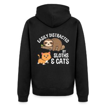 Abgelenkt Von Faultieren Und Katzen Niedliche - Unisex Premium Bio Zip Hoodie - Schwarz - Hinten - Nico (187cm)