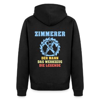 Zimmermann Zimmern Zimmerer - Unisex Premium Bio Zip Hoodie - Schwarz - Hinten - Nico (187cm)