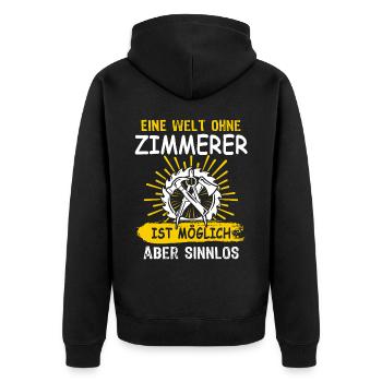 Zimmermann Zimmern Zimmerer - Unisex Premium Bio Zip Hoodie - Schwarz - Hinten - Nico (187cm)