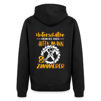 Zimmermann Zimmern Zimmerer - Unisex Premium Bio Zip Hoodie - Schwarz - Hinten - Nico (187cm)