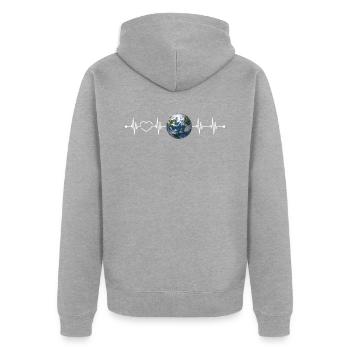 Erde - Unisex Premium Bio Zip Hoodie - Grau meliert - Hinten - Nico (187cm)