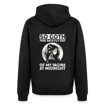 Goth Gothic Fledermäuse Vagina Spruch - Unisex Premium Bio Zip Hoodie - Schwarz - Hinten - Nico (187cm)