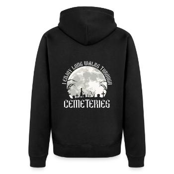 I like long walks through cemeteries Gothic - Unisex Premium Organic Zip Hoodie - black - Back - Nico (187cm)