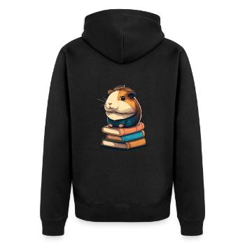 Guinea pig siting in stack of books guinea pig - Unisex Premium Bio Zip Hoodie - Schwarz - Hinten - Nico (187cm)