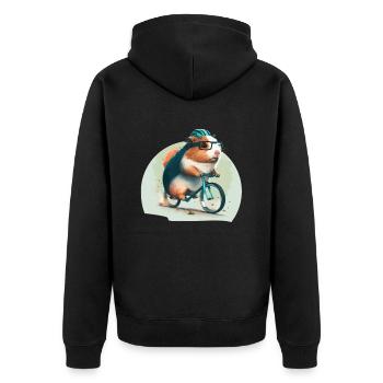 Guinea pig riding bycicle of books guinea pig - Unisex Premium Bio Zip Hoodie - Schwarz - Hinten - Nico (187cm)