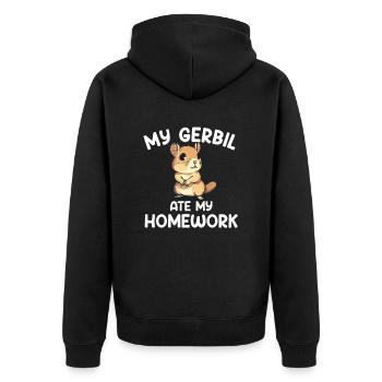 Gerbil ate my homework, gerbil - Unisex Premium Organic Zip Hoodie - black - Back - Nico (187cm)