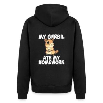 Gerbil ate my homework, gerbil - Unisex Premium Organic Zip Hoodie - black - Back - Nico (187cm)