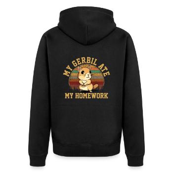 Gerbil ate my homework, gerbil - Unisex Premium Organic Zip Hoodie - black - Back - Nico (187cm)