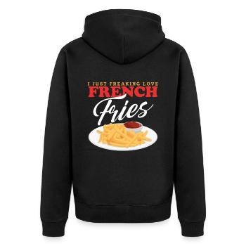 Pommes Frites Fast Food Fastfood Fritten Geschenk - Unisex Premium Bio Zip Hoodie - Schwarz - Hinten - Nico (187cm)