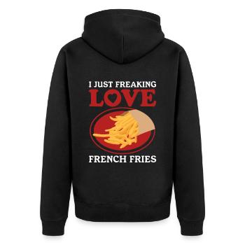 Pommes Frites Fastfood Fast Food Fritten Geschenk - Unisex Premium Bio Zip Hoodie - Schwarz - Hinten - Nico (187cm)