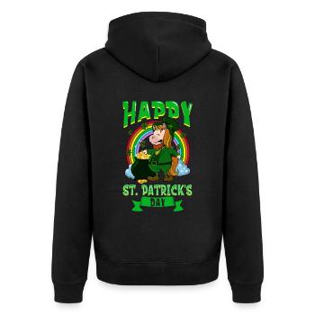 St Patrick's Unicorn - Happy St Patrick's Day - Unisex Premium Organic Zip Hoodie - black - Back - Nico (187cm)