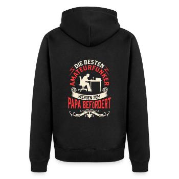 Amateurfunker wird zum Papa Funkamateur - Unisex Premium Bio Zip Hoodie - Schwarz - Hinten - Nico (187cm)