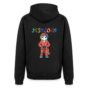 Jitsucorn Einhorn Judo Kampfsportart - Unisex Premium Bio Zip Hoodie - Schwarz - Hinten - Nico (187cm)